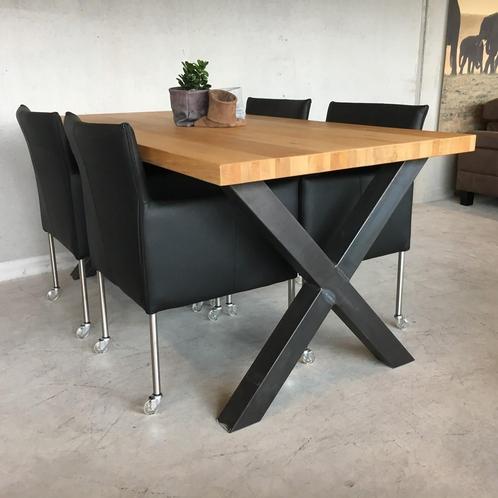 Set van 4 leren kuip eetkamerstoelen - met wieltjes - zwart, Huis en Inrichting, Stoelen, Overige kleuren, Nieuw, Leer, Ophalen of Verzenden