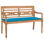 vidaXL Bank Batavia met blauw kussen 120 cm massief teakhout, Tuin en Terras, Tuinbanken, Verzenden, Nieuw, Teakhout