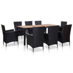 vidaXL 9-delige Tuinset met kussens poly rattan zwart, Nieuw, 8 zitplaatsen, Tuinset, Verzenden