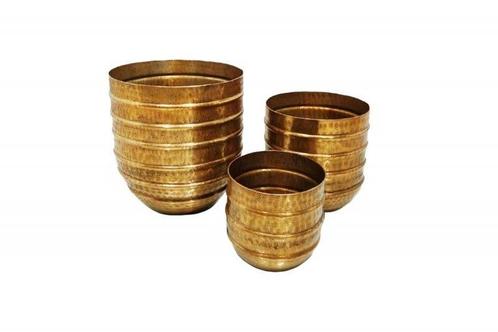 Set van 3 bloempotten ORIENT 25/20/15cm metaal goud gehamerd, Huis en Inrichting, Woonaccessoires | Vazen, Ophalen of Verzenden