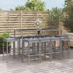 vidaXL 11-delige Tuinbarset met kussens poly rattan grijs, Verzenden, Nieuw, Rotan, Meer dan 8 zitplaatsen