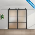 Dubbele stalen Schuifdeuren - 3 Vlaks - Maatwerk - Mat glas, Doe-het-zelf en Verbouw, Kozijnen en Schuifpuien, Nieuw, Metaal, Inclusief glas