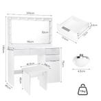 Kaptafel met LED Spiegel, 5 Lades en Kruk, Verzenden, Nieuw