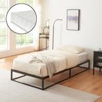 Metalen bedframe 90x200 cm met bedbodem en matras zwart [en., Verzenden, Nieuw