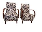 Paar Halabala H-237 stoelen gerestaureerd, wit met bloemen, Antiek en Kunst