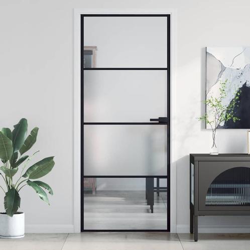 vidaXL Binnendeur smal 83x201,5 cm gehard glas en aluminium, Doe-het-zelf en Verbouw, Deuren en Horren, Nieuw, Verzenden