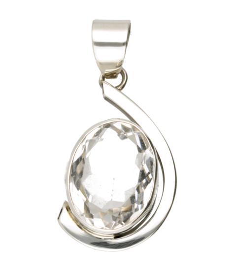 Zilveren Bergkristal edelsteen facet ovaal groot hanger, Sieraden, Tassen en Uiterlijk, Kettinghangers, Verzenden