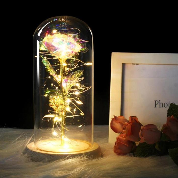 Kunst Roos in Glazen Stolp met Verlichting - Zijden Rozen, Huis en Inrichting, Woonaccessoires | Kunstplanten en Kunstbloemen