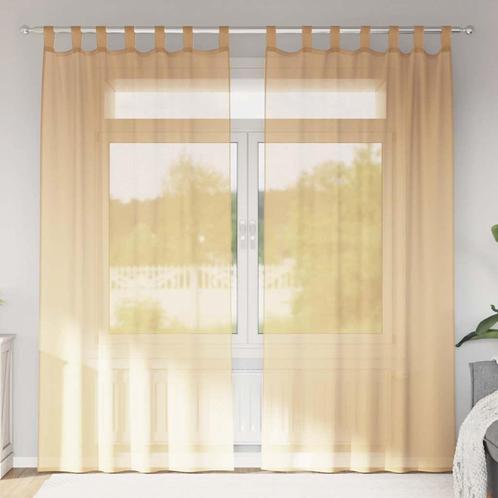vidaXL Gordijnen voile met roedezakken 2 st zand, Huis en Inrichting, Stoffering | Gordijnen en Lamellen, Bruin, Nieuw, Verzenden