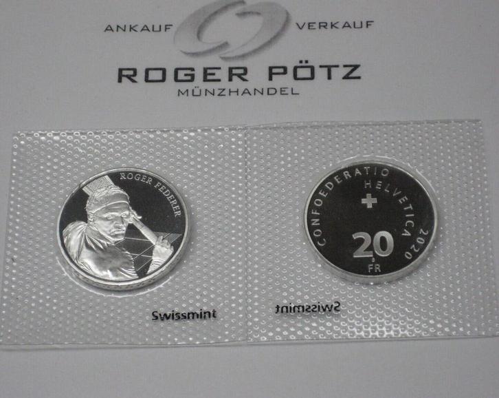 Schweiz 20 Franken 2020 zilver Pp Roger Federer st zilver, Postzegels en Munten, Munten | Europa | Niet-Euromunten, Verzenden