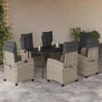 vidaXL 7-delige Tuinset met kussens poly rattan grijs, 6 zitplaatsen, Nieuw, Tuinset, Verzenden