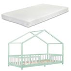 Kinderbed Treviolo met matras 90x200 cm mint en wit, Verzenden, Nieuw