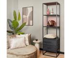Boekenkast Denver Black | Mangohout en staal | 2 lades, Huis en Inrichting, Kasten | Boekenkasten, Ophalen of Verzenden, Nieuw