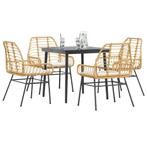 vidaXL 5-delige Tuinset met kussens poly rattan glas bruin, 4 zitplaatsen, Nieuw, Tuinset, Verzenden
