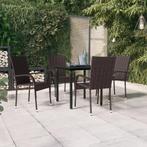 vidaXL 5-delige Tuinset bruin en zwart, 4 zitplaatsen, Nieuw, Tuinset, Verzenden