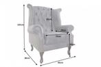 Chesterfield vleugelfauteuil antiekgrijs met knoopstiksel en, Ophalen of Verzenden, Nieuw
