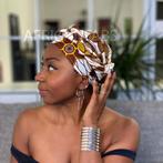 Afrikaanse hoofddoek / headwrap - Bruin / gele big flower, Kleding | Dames, Hoeden en Petten, Ophalen of Verzenden, Nieuw