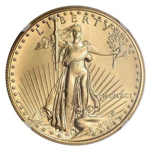 Verenigde Staten. 1991 1 oz $50 USD American Gold Eagle Coin, Postzegels en Munten, Edelmetalen en Baren