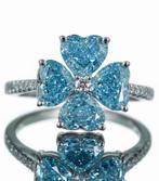 Ring - 14 karaat Witgoud - 3.63ct. tw. Blauw Diamant (Fancy, Nieuw