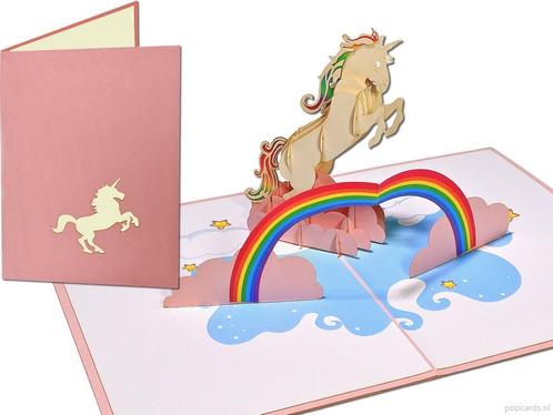Eenhoorn met regenboog | Unicorn 3D pop-up wenskaart, Diversen, Wenskaarten, Verzenden