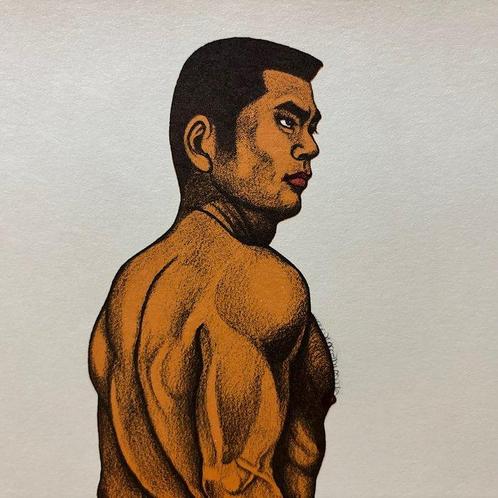 Staande man - Lithografie Mishima G gash Wakamono, Antiek en Kunst, Antiek | Overige Antiek