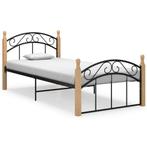 vidaXL Bedframe metaal en massief eikenhout zwart 90x200 cm, 90 cm, Eenpersoons, Verzenden, Zwart