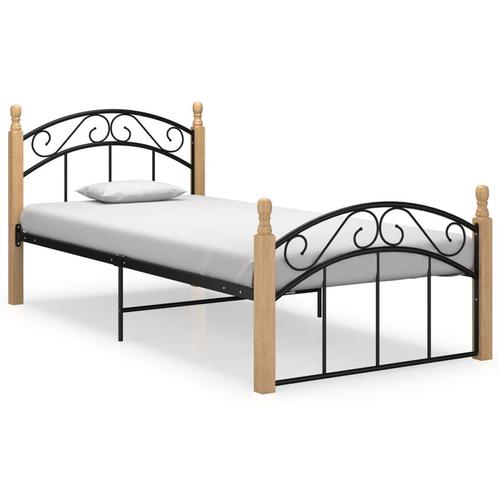 vidaXL Bedframe metaal en massief eikenhout zwart 90x200 cm, Huis en Inrichting, Slaapkamer | Bedden, 90 cm, 200 cm, Zwart, Eenpersoons