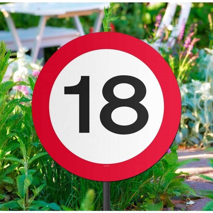 Tuinbord Verkeersbord 18 jaar, Hobby en Vrije tijd, Feestartikelen, Nieuw, Ophalen of Verzenden