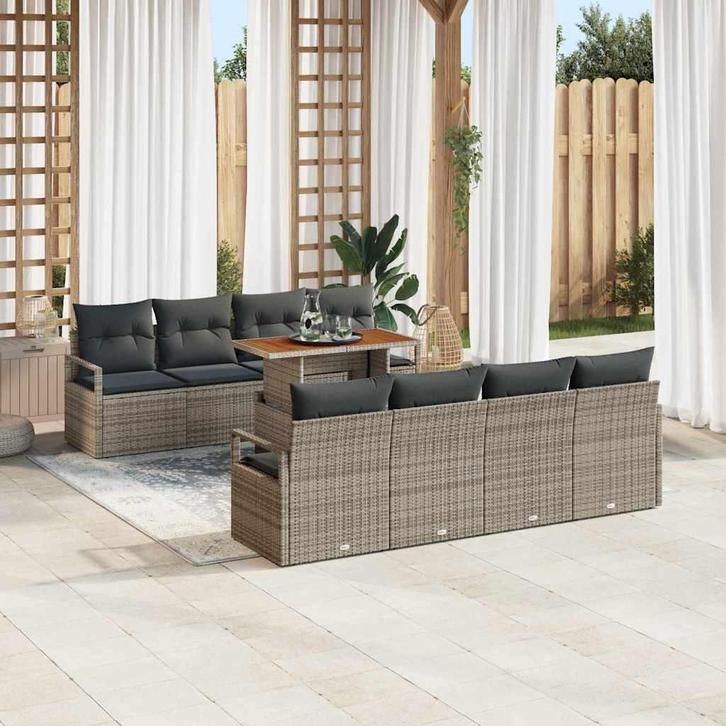 vidaXL Tuin Sofa Set met kussen met kussen 9 pcs Grijs en, Tuin en Terras, Tuinsets en Loungesets, Nieuw, Rotan, Verzenden