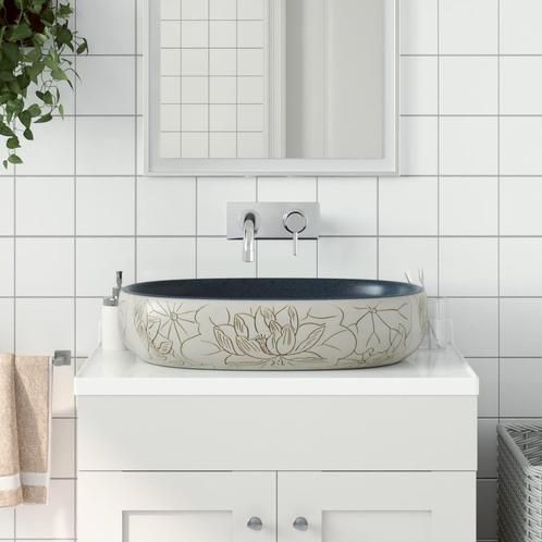 vidaXL Opzetwasbak ovaal 59x40x14 cm keramiek zandkleurig en, Doe-het-zelf en Verbouw, Sanitair, Nieuw, Verzenden