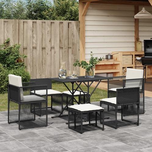 vidaXL 7-delige Tuinset met kussens poly rattan zwart, Tuin en Terras, Tuinsets en Loungesets, Tuinset, Nieuw, Rotan, Verzenden