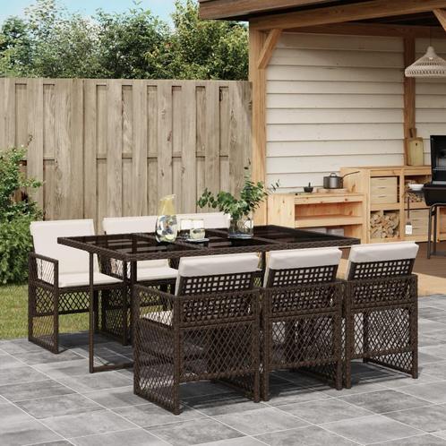 vidaXL 7-delige Tuinset met kussens poly rattan bruin, Tuin en Terras, Tuinsets en Loungesets, Tuinset, Nieuw, 6 zitplaatsen, Rotan