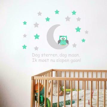 Muurstickers voor Babykamer Uil Maan Sterren Mint Roze Blauw beschikbaar voor biedingen