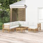vidaXL 9-delige Loungeset met kussens bamboe crèmewit, Tuin en Terras, Verzenden, Nieuw, Hout, Loungeset