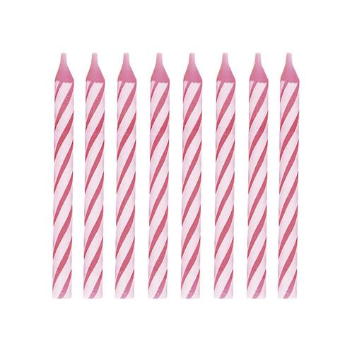 Roze Kaarsen Gestreept 14cm 24st, Hobby en Vrije tijd, Feestartikelen, Nieuw, Verzenden