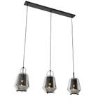 Hanglamp zwart met smoke glas 23 cm langwerpig 3-lichts -, Huis en Inrichting, Lampen | Hanglampen, Nieuw, Glas, Art Deco, 75 cm of meer