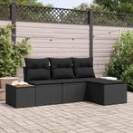 vidaXL Tuin Sofa Set met kussen met kussen 4 pcs Zwart poly, Tuin en Terras, Tuinsets en Loungesets, Verzenden, Nieuw, Rotan