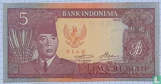 Indonesië, Riau 5 Rupiah 1960 (op P82b, vervalsing) - 1960, Postzegels en Munten, Bankbiljetten | Azië, Los biljet, Verzenden