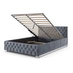 Gestoffeerd Bed Nizza - 140 x 200 cm - Grijs - LED Verlichti, Huis en Inrichting, Slaapkamer | Bedden, Verzenden, Nieuw