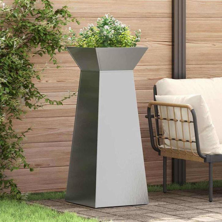 vidaXL Pilaar Plantenbak Zilver 40 x 40 x 100 cm, Tuin en Terras, Bloembakken en Plantenbakken, Minder dan 60 cm, Nieuw, 60 cm of meer