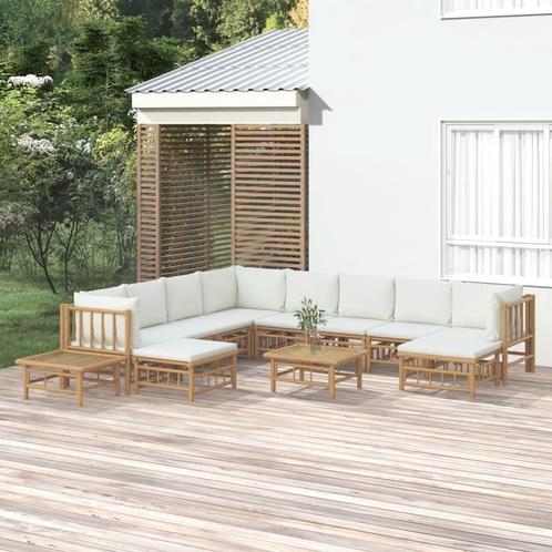 vidaXL 12-delige Loungeset met kussens bamboe crèmewit, Tuin en Terras, Tuinsets en Loungesets, Loungeset, Nieuw, Hout, Verzenden