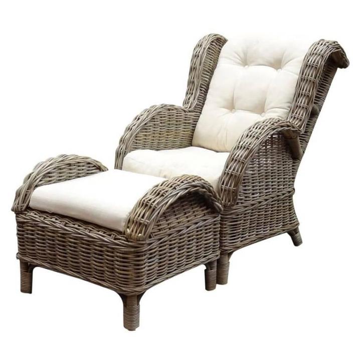 Naturel lounge balkonset 2-delig naturel rotan wit, Tuin en Terras, Tuinsets en Loungesets, Nieuw, Ophalen of Verzenden