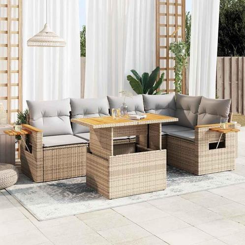 vidaXL 6-delige Loungeset met kussens poly rattan acacia, Tuin en Terras, Tuinsets en Loungesets, Loungeset, Nieuw, Rotan, Verzenden