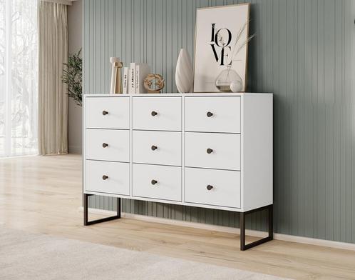 Meubella Ladekast wit 115 cm - Dressoir 9 lades, Huis en Inrichting, Kasten | Ladekasten, 25 tot 50 cm, Nieuw, 100 tot 150 cm