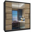 Kledingkast zwart licht eiken 158 cm breed met spiegel en..., Huis en Inrichting, Kasten | Kledingkasten, Met lade(s), 150 tot 200 cm