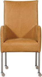 Cognac leren moderne eetkamerstoel - poot rond rvs met wiel, Overige kleuren, Nieuw, Leer, Ophalen of Verzenden