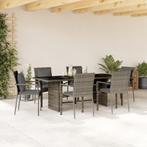 vidaXL 7-delige Tuinset met kussens poly rattan grijs, 6 zitplaatsen, Nieuw, Tuinset, Verzenden