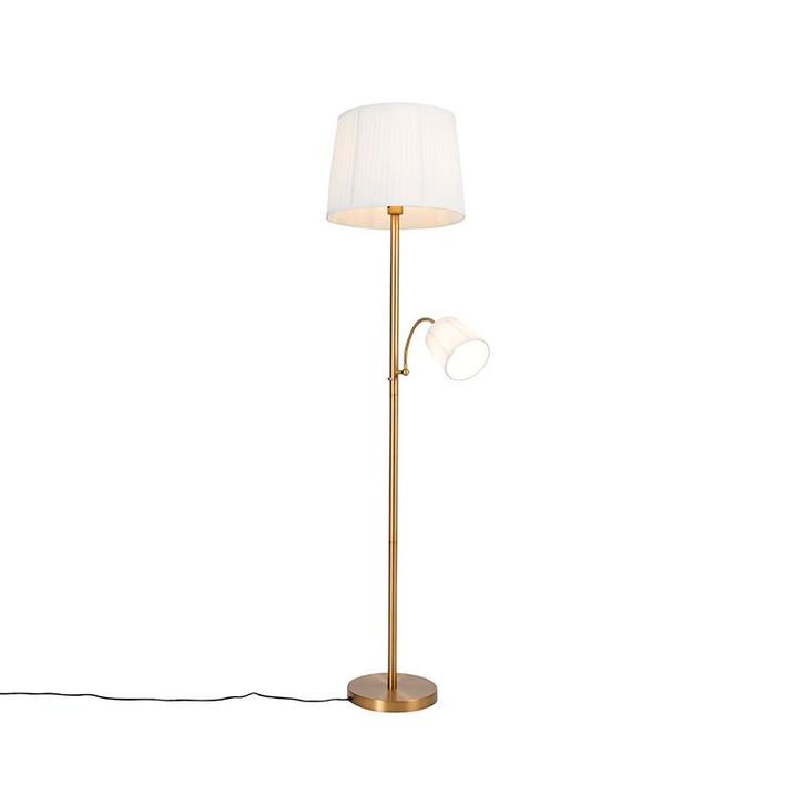 Klassieke vloerlamp brons stoffen kap wit met leeslamp -, Huis en Inrichting, Lampen | Vloerlampen, Nieuw, Overige materialen