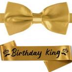 2-delige Birthday King set goud met vlinderdas en sjerp, Verzenden, Nieuw, Versiering, Verjaardag