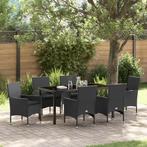 vidaXL 7-delige tuinset met kussens in zwart poly rattan, Verzenden, Nieuw, Rvs, Tuinset